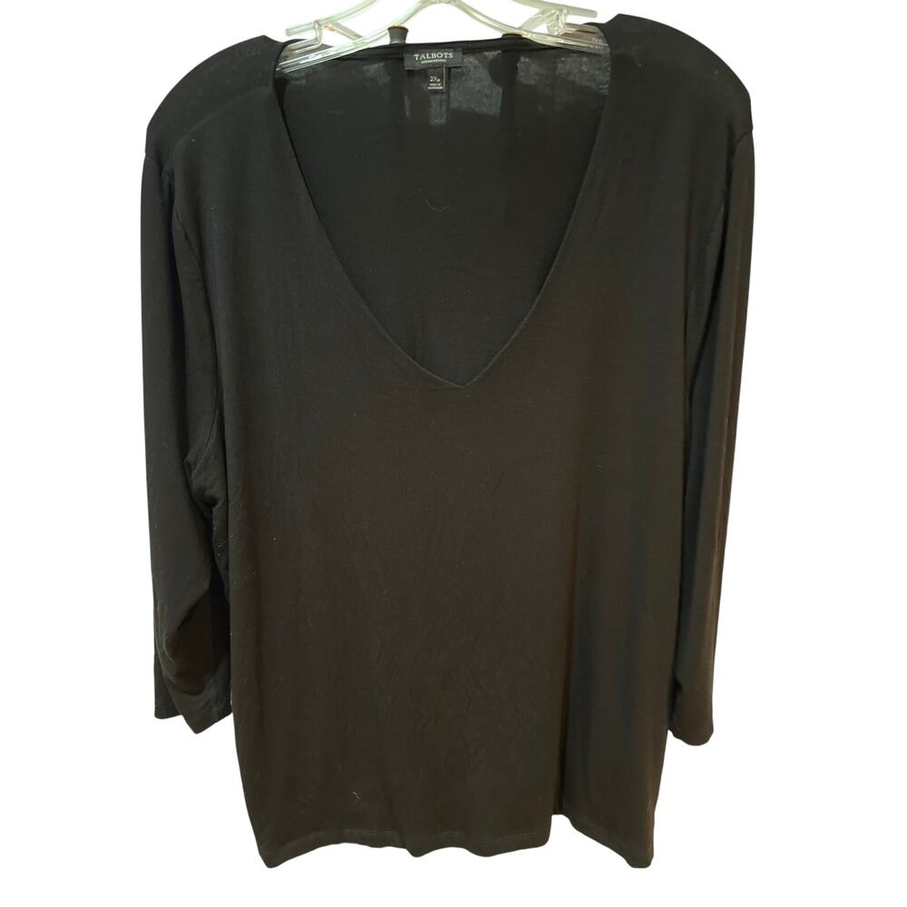 Talbots Black V-Neck Sweater Sz 2XLP Rayon/Spandex Minimalist Basic Capsule 2XLP
